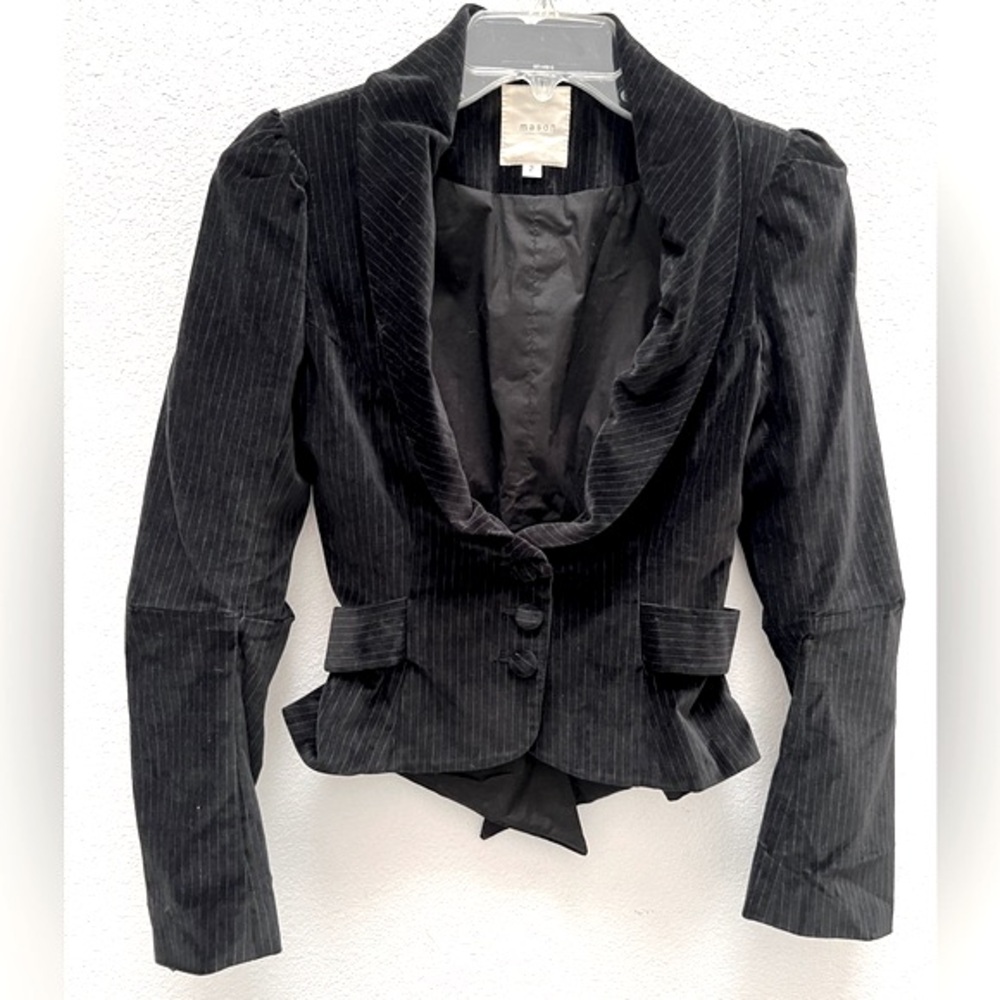 Mason by Michelle Mason Black Pinstripes Velvet Jacket